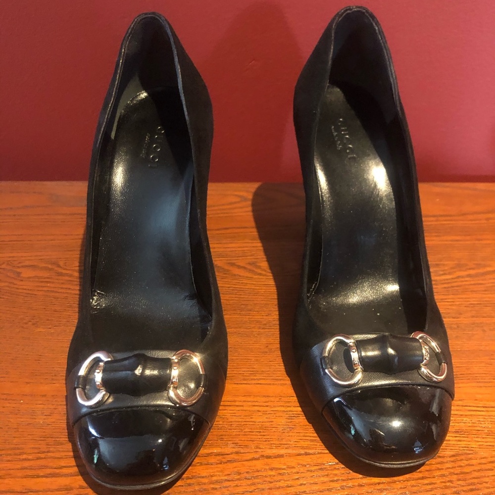 Gucci patent and leather mid heel loader